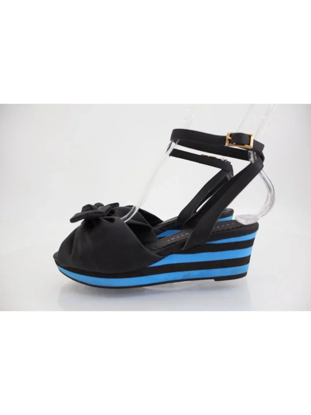 Charlotte Olympia Alexa Wedge Women's 5.5 Black Bow Rubber Sole Sandals